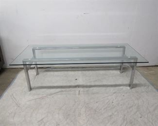 MCM chrome base, glass top coffe table. [small chip glass at corner. PIC 3