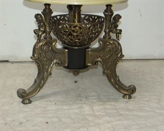 Classical style figural gilt metal, composition marble top pedestal with cherubs. PIC 2