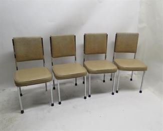 ITEM 81---4 MCM chrome and vinyl dining chairs. missing 1 chrome button, some rust spots. 17 3/4" wide, 20.5" deep, 35" high 18 3/4 to seat. $100.00
