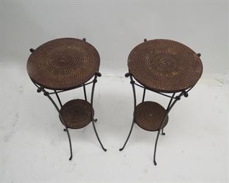 ITEM 93--- pair of wicker and iron plant stands. 14" diameter, 30" high. $75.00