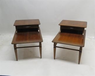 ITEM 94---Pair of MCM end tables. scratches, legs wobbly, needs re-glue. 30" long, 20" wide, 21" high $100.00