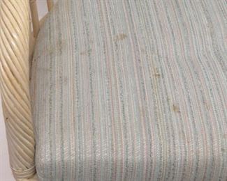 4 rolling rattan upholstered swivel dining chairs, marks on material, PIC 2