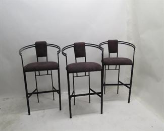 ITEM 98---3 upholstered metal bar stools. 23"wide, 20" deep, 41.5" high, 29" to seat. $150.00