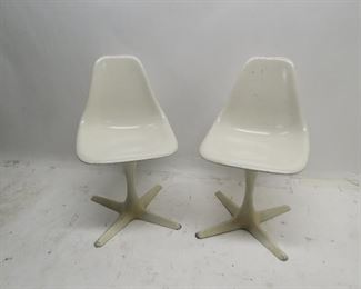 ITEM 111 ---pair of Burke fiberglass and aluminum swivel chairs. 18 3/4" wide20" deep, 31.5" high, 17 3/4" high to seat. $100.00