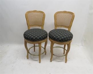 ITEM 104---pair french style cane back swivel bar stools. 20" diameter seat, 39.5" high, 22" high to seat. $80.00
