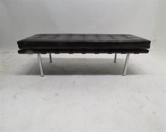 ITEM 112---contemporary copy of Mies Van Der Rohe Style - Barcelona bench with tufted leather cushion, 50" long, 18" wide, 15" high $250.00