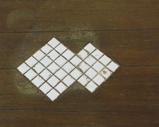 MCM end table with tile inserts and caned base. [surface crackling} PIC 2