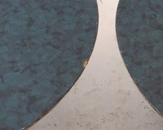 pair of Saarinen style tulip metal base tables with laminate. tops have chips and edges are worn. PIC 2