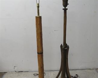 ITEM 76---2 rattan floor lamps. 56" high to finial, 53" high. $100.00
