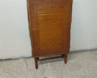 Bamboo folding table and bentwood , snowshoe, rawhide log holder. PIC 2