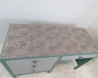 Norman Bel Geddes for Simmons furniture metal industrial desk, with speckled laminate top. PIC 2