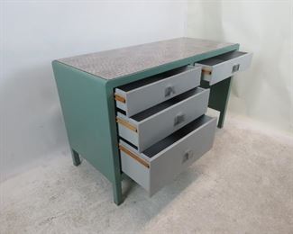 Norman Bel Geddes for Simmons furniture metal industrial desk, with speckled laminate top. PIC 4