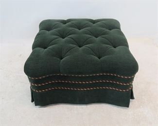 ITEM 163 ---tufted green upholstered ottoman 33" wide, 33" deep, 17" high. $120.00