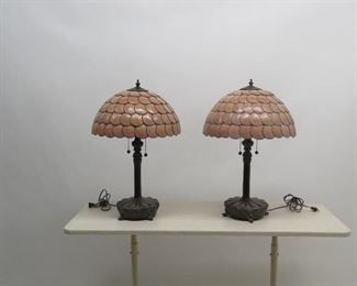 ITEM 167 ---Pair of Capiz shell table lamps. 24"high, 16" diameter shades. $125.00