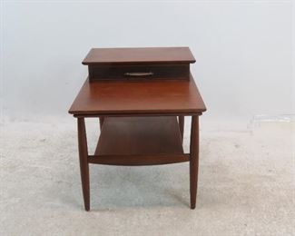 ITEM 176 ---MCM side table with drawer. 21" wide, 29 1/4" deep, 22.5" high. $100.00