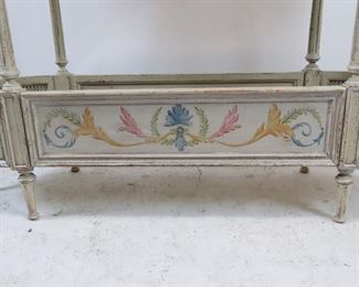 French style 2 tier console table with double cane corners. distressed and hand painted, artist signed - Steve B 2006. PIC 3