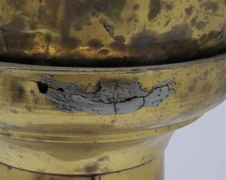 2 part jardiniere w lions handles, has some dents and holes. PIC 2
