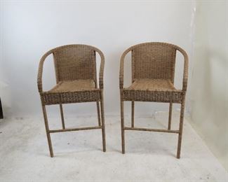 ITEM 187---pair wicker bar stools. 24.5" wide, 24" deep, 41.5" high, 27.5" high to seat. $100.00