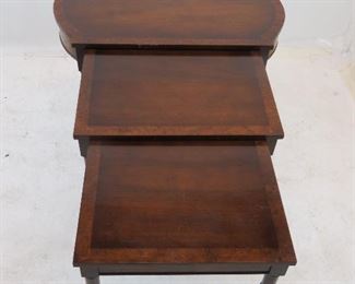 ITEM 184 ---mahogany faux bamboo nest of tables. scratches, chips on molding. 28" long,18" deep, 24.5" high. $100.00