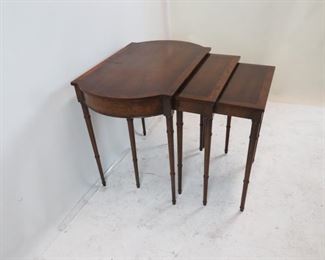 mahogany faux bamboo nest of tables. scratches, chips on molding. PIC 2