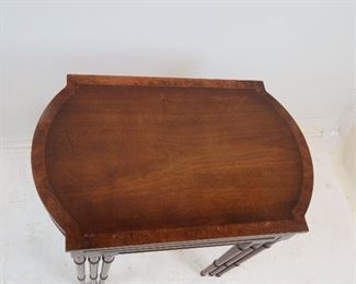 mahogany faux bamboo nest of tables. scratches, chips on molding. PIC 3