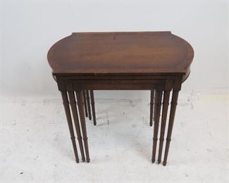 mahogany faux bamboo nest of tables. scratches, chips on molding. PIC 4