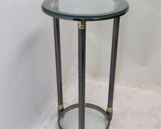 ITEM 190 ---DIA steel and brass glass pedestal. 19" diameter, 36" high. $250.00