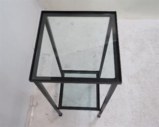 2 tier iron and glass stand. chip on lower glass. PIC 2