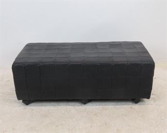 ITEM 201--- MCM rectangular leather ottoman, has some scuff spots. 41" wide, 21" deep, 14.5" high. $75.00
