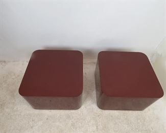 ITEM 205---pair of designer acrylic rolling tables. has scratches, nicks, paint loss. 25.25" square. 16" high $100.00