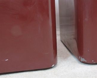 pair of designer acrylic rolling tables. has scratches, nicks, paint loss. PIC 2