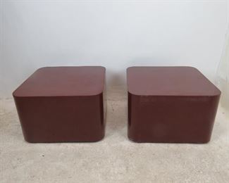 pair of designer acrylic rolling tables. has scratches, nicks, paint loss. PIC 4