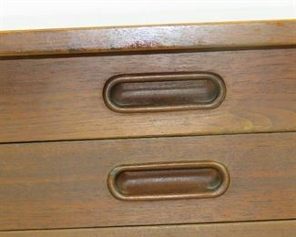 Mid century Danish modern 2 drawer teak table. PIC 2