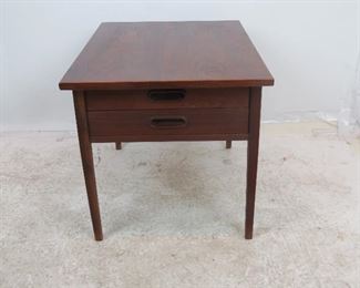 Mid century Danish modern 2 drawer teak table. PIC 3