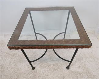 MCM wicker and iron base table with glass top. PIC 2