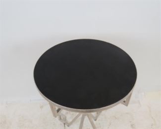 contemporary silvered metal table with black acrylic top. PIC 2