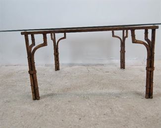 Faux bamboo gilt metal glass top table. PIC 2