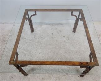Faux bamboo gilt metal glass top table. PIC 3