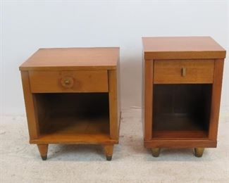 ITEM 237---2 MCM nightstands, veneer loss, scratches. round knob-20" wide, 16" deep, 23.25" high, rectangular knob- 15.75"w 14" deep, 26.25" high. $75.00