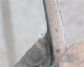 cast metal twig style glass table, chips on glass, missing bottom glass. PIC 2