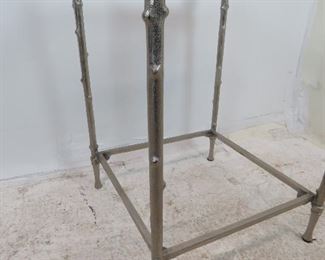 cast metal twig style glass table, chips on glass, missing bottom glass. PIC 3