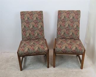 ITEM 242-- Frank Lloyd Wright style square wood frame, pair of upholstered chairs. , 22" wide,e 25.5" deep, 40.5" high, 17.5" high to seat. $350.00