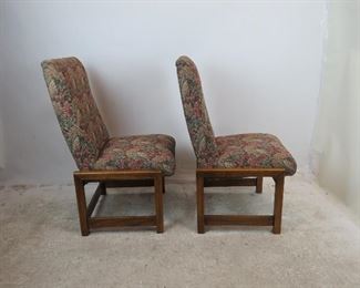 Frank Lloyd Wright style square wood frame, pair of upholstered chairs PIC 2