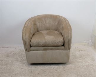 ITEM 243--MCM suede swivel lounge chair by Woodmark Originals, some staining on material, 29" wide, 28" deep, 30" high. 18" high to seat. $250.00