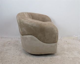 MCM suede swivel lounge chair by Woodmark Originals, some staining on material. PIC 4