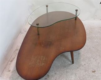 MCM boomerang style coffee table, chips on glass, surface marks, stains. PIC 2
