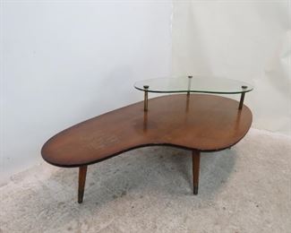 MCM boomerang style coffee table, chips on glass, surface marks, stains. PIC 4