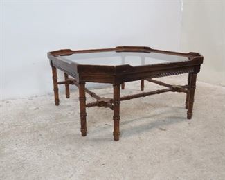 Lane faux bamboo and beveled glass coffee table. minor surface marks. PIC 2
