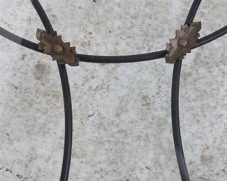Metal "picture frame" beveled glass top table w/ gilt metal accents. PIC 3