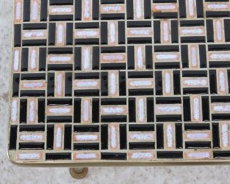 ITEM-- 274-- MCM tile top table with brass edging and feet. PIC 3